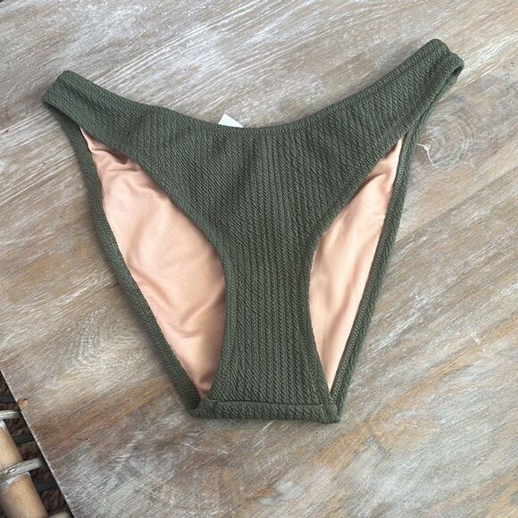 J‎ Crew XL Textured curved-waist cheeky bikini bottom Green - Picture 2 of 6